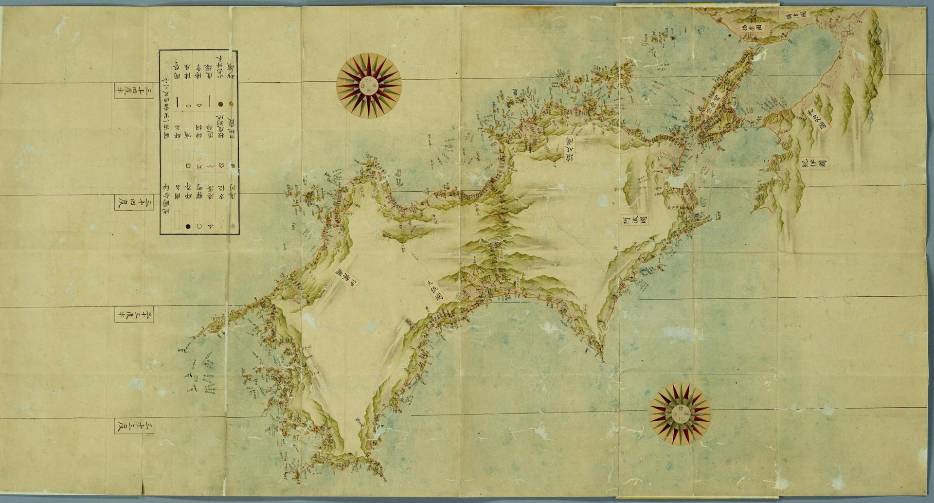 伊能忠敬が歩いて実測した日本地図のうち、四国を中央に描いた一枚